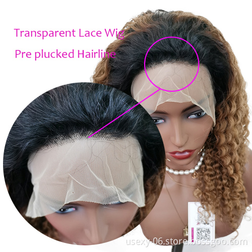 Ombre Color lace frontal wig for black women brazilian human hair lace front wig transparent hd full lace front human hair wigs